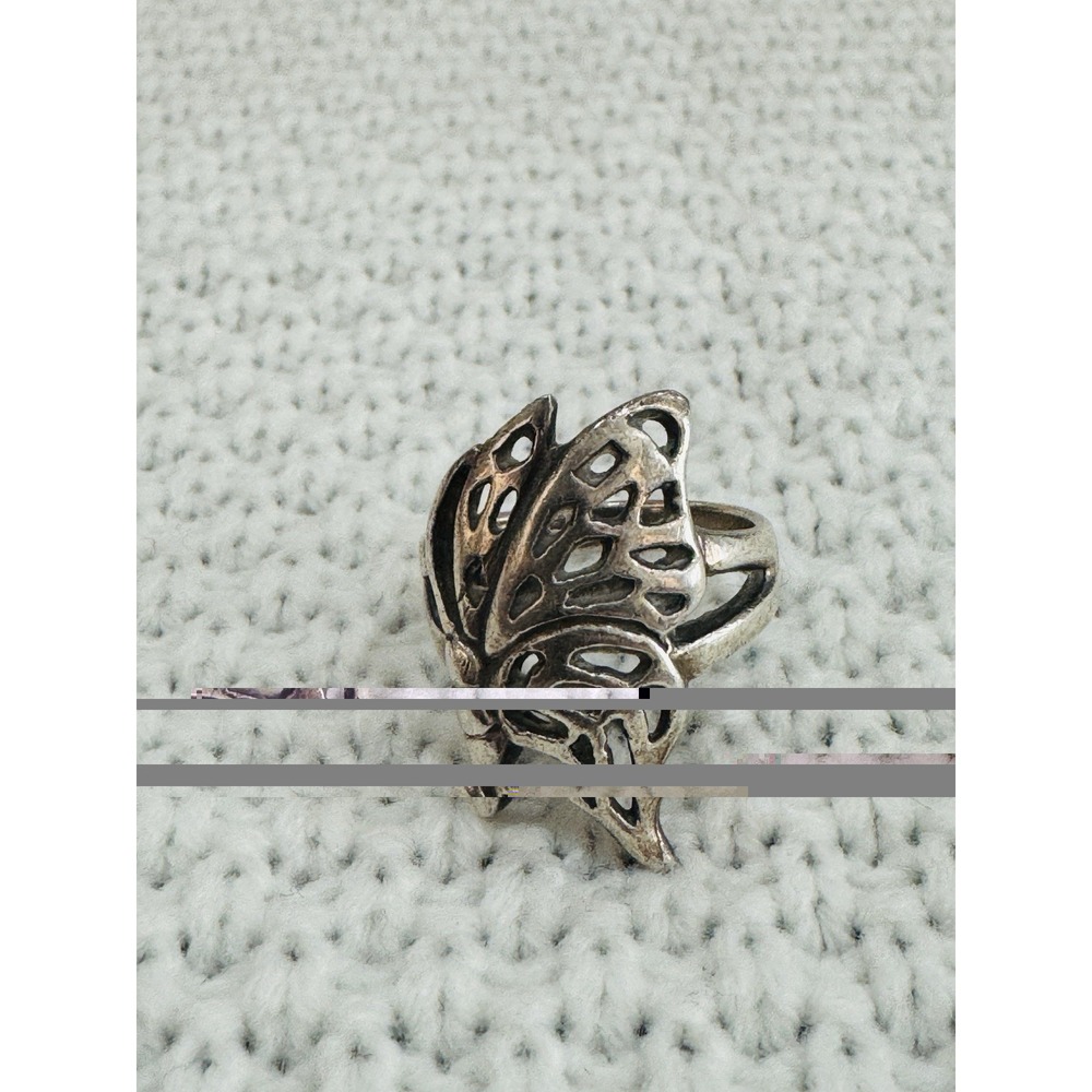 Vintage 925 Sterling Silver Sculptural Cutout Butterfly Statement Ring Size 8.5